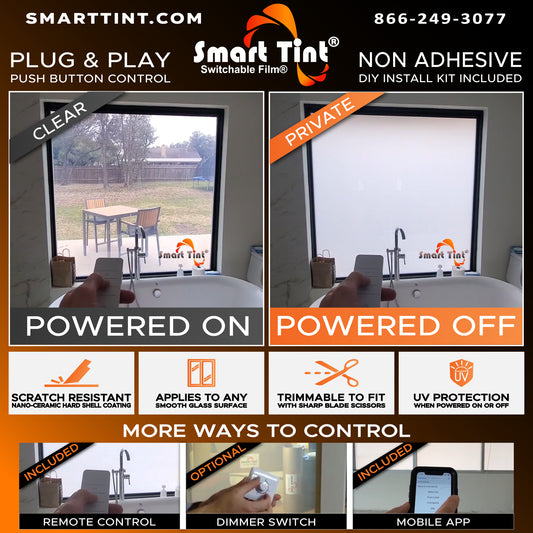 2x Smart Film® 6-in x 6-in Genuine Smart Film Switchable Privacy Electric Window Tint
